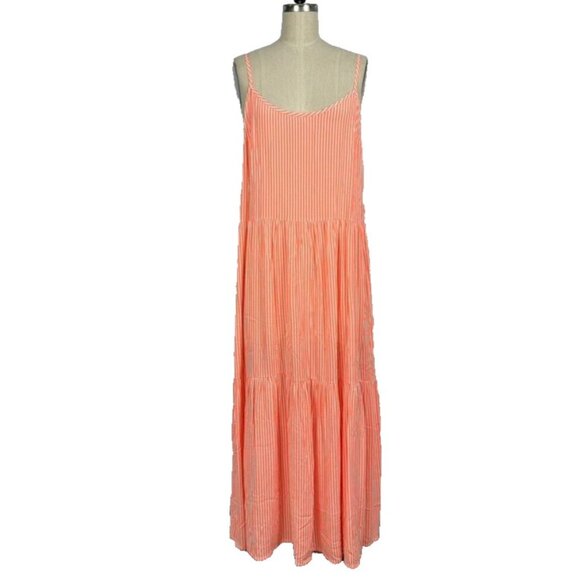Mary Jo Swim Isaura Spritz Dress Orange Stripe Size M Boho Beach Coastal Tiered - Picture 3 of 13